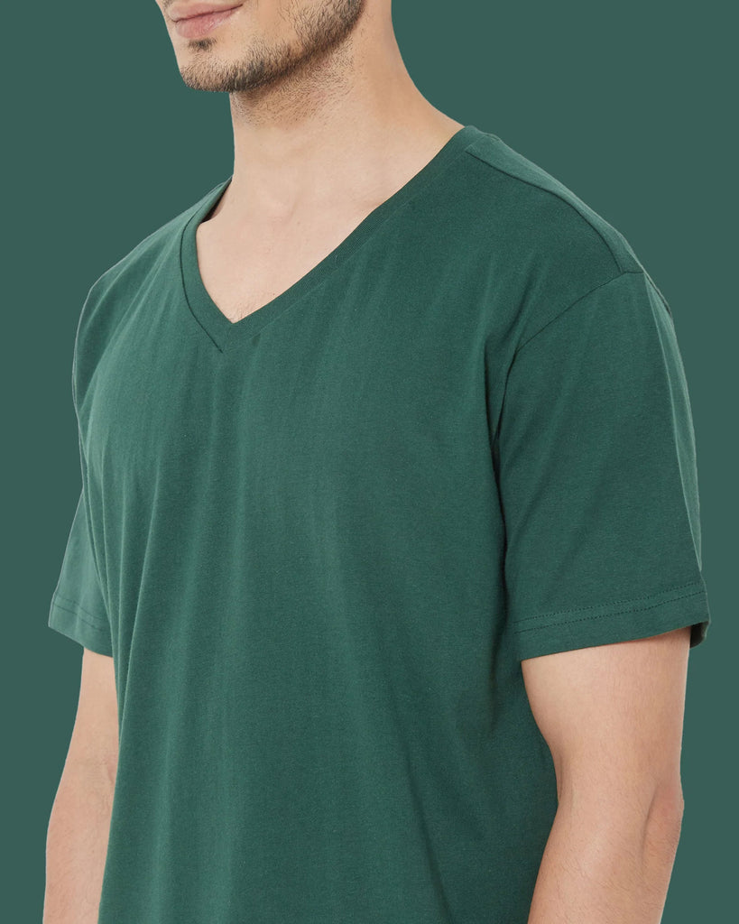 Melangebox V Neck Half Sleeves: Emerald Green