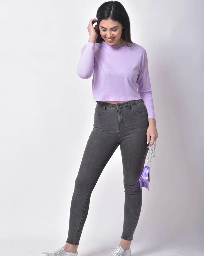 Melangebox Full Sleeves Crop Top: Lavender