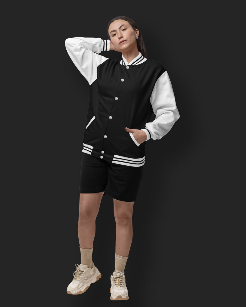 Melangebox Champion Varsity Jacket: Black & White