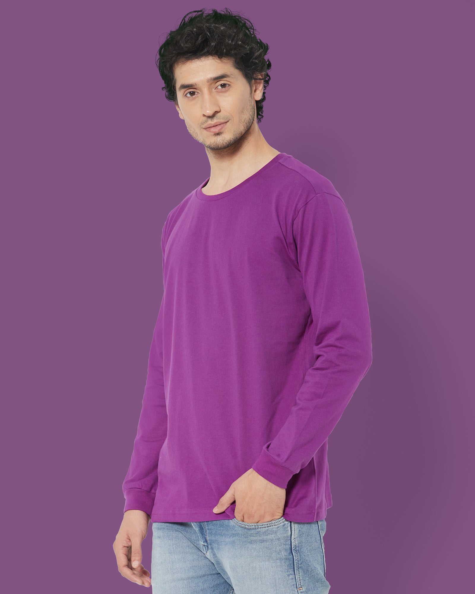 Full Sleeves Crew Neck Eggplant Purple