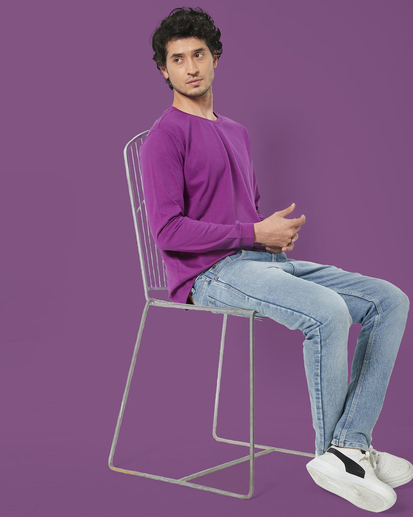 Melangebox Full Sleeves Crew Neck: Eggplant Purple