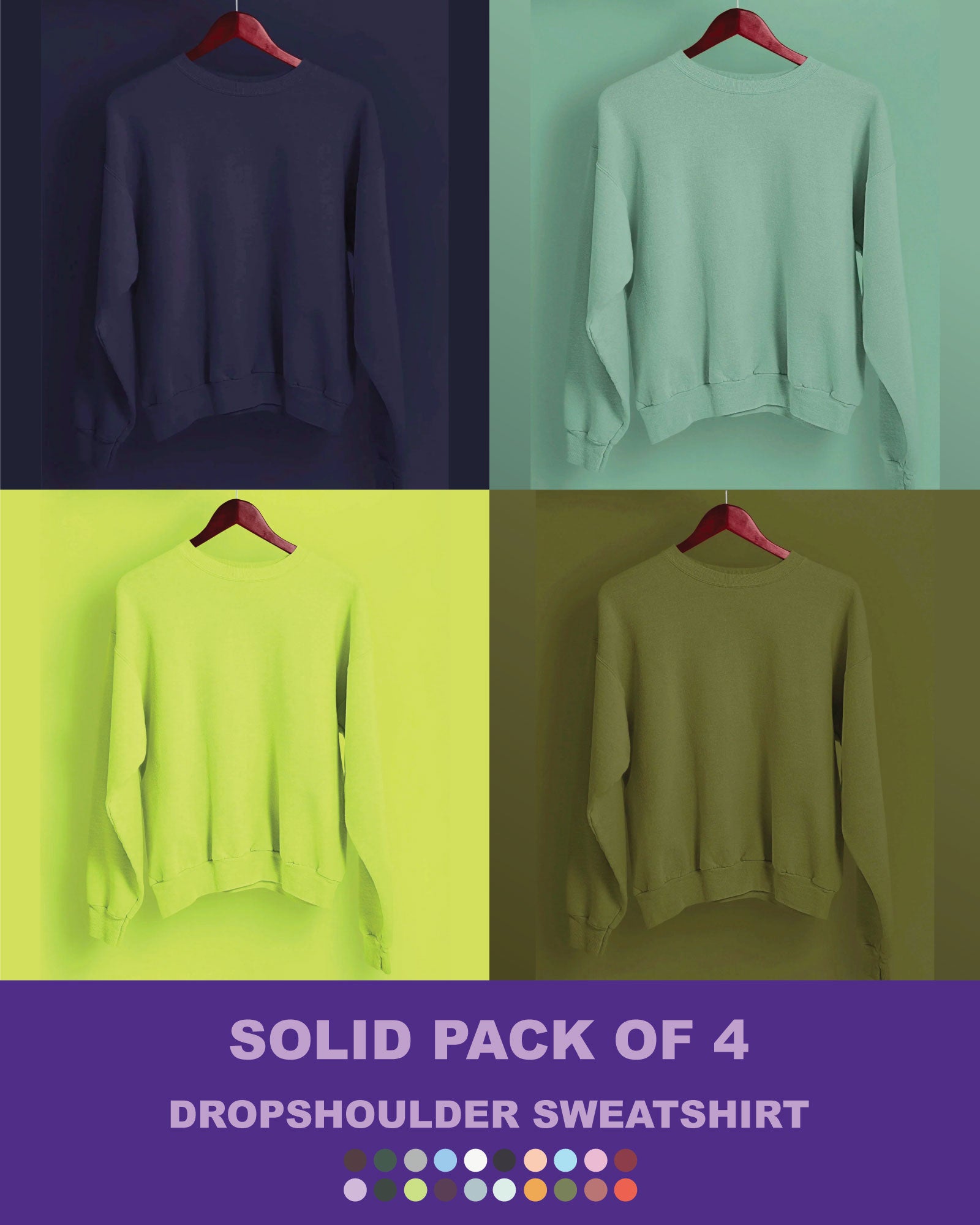 Melangebox Solid Pack of 4: Drop Shoulder Sweatshirt