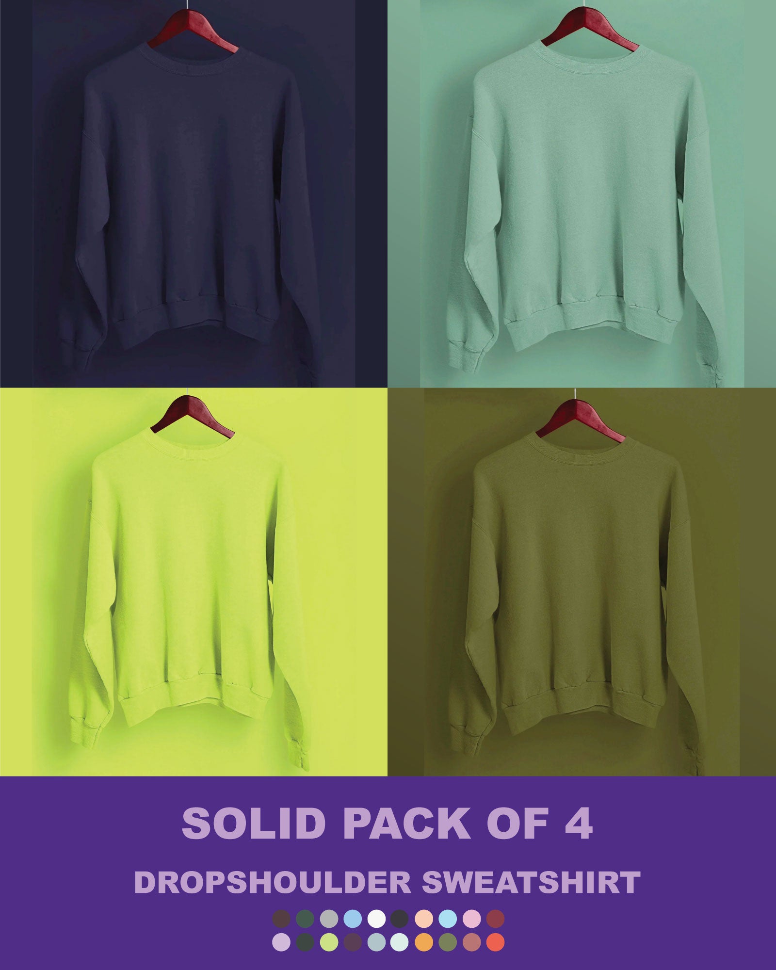 Solid Pack of 4: Drop Shoulder Sweatshirt