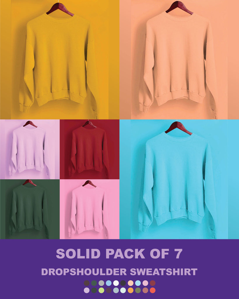 Melangebox Solid Pack of 7: Drop Shoulder Sweatshirt