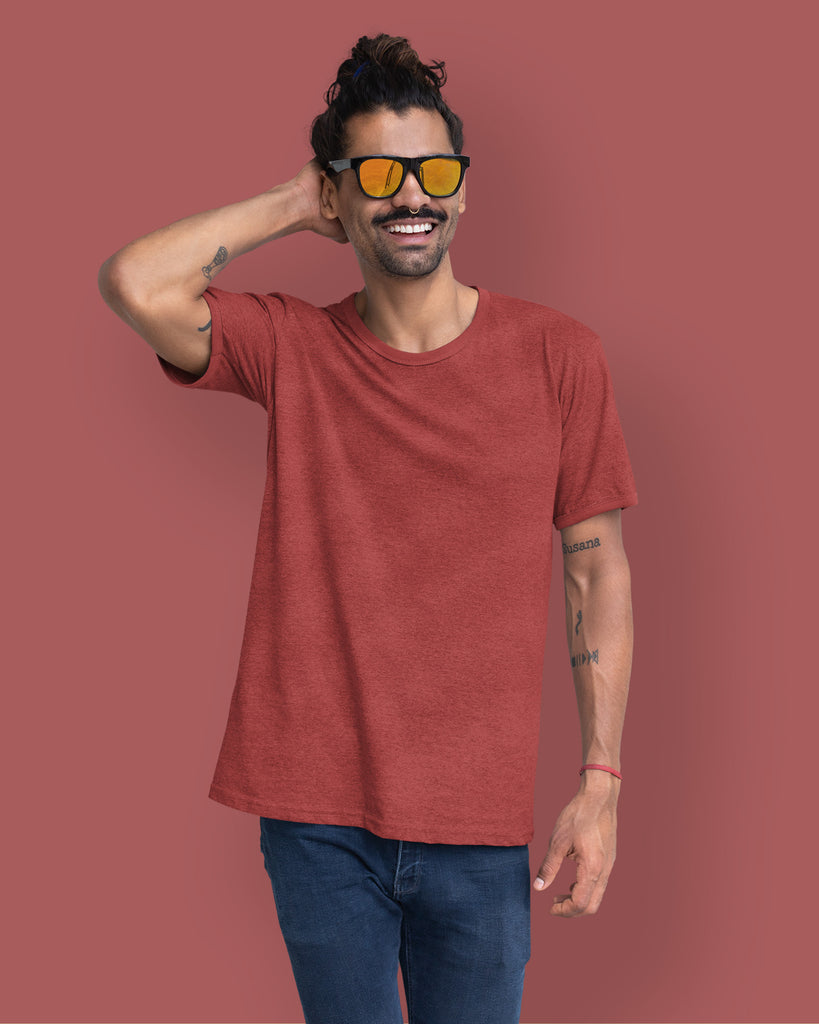 Melangebox Half Sleeves Crew Neck: Maroon Melange