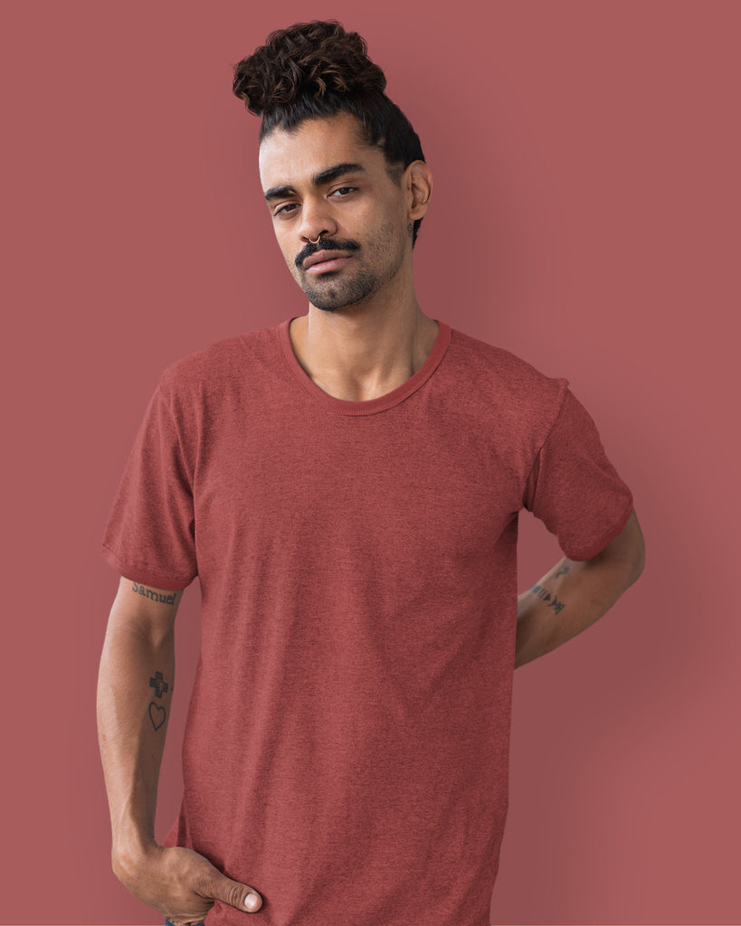 Melangebox Half Sleeves Crew Neck: Maroon Melange