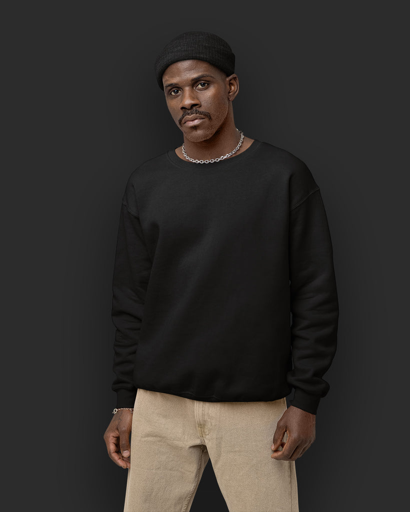 Melangebox Solid Drop Shoulder Sweatshirt: Black