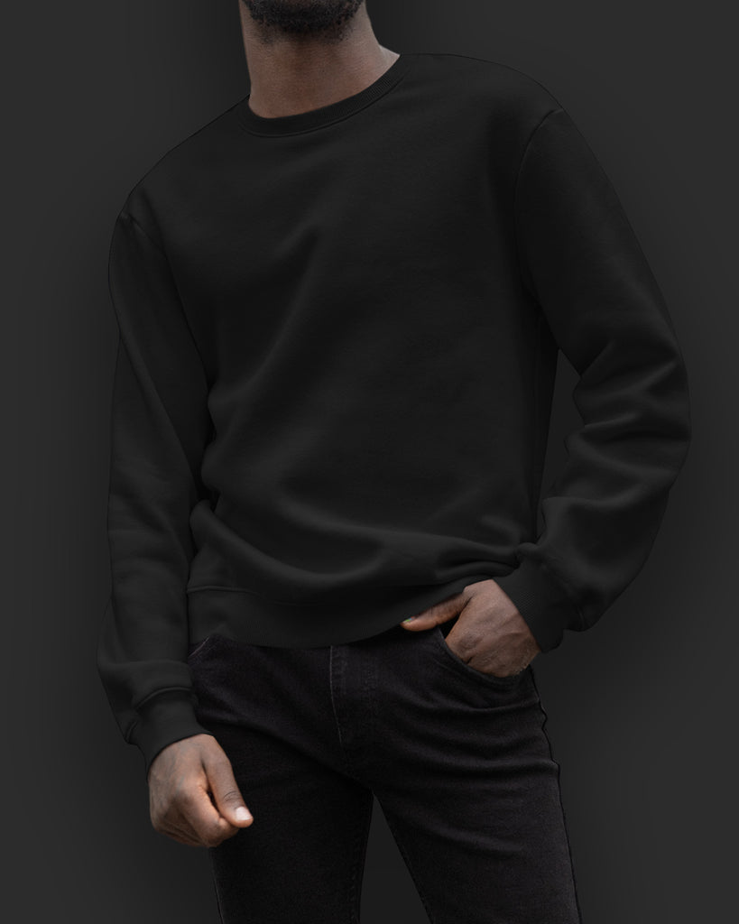 Melangebox Solid Drop Shoulder Sweatshirt: Black