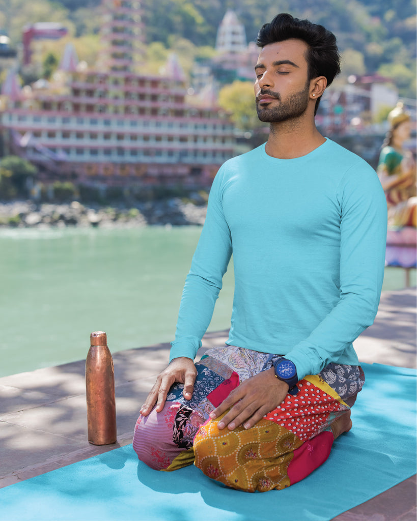 Melangebox Full Sleeves Crew Neck: Aqua Blue