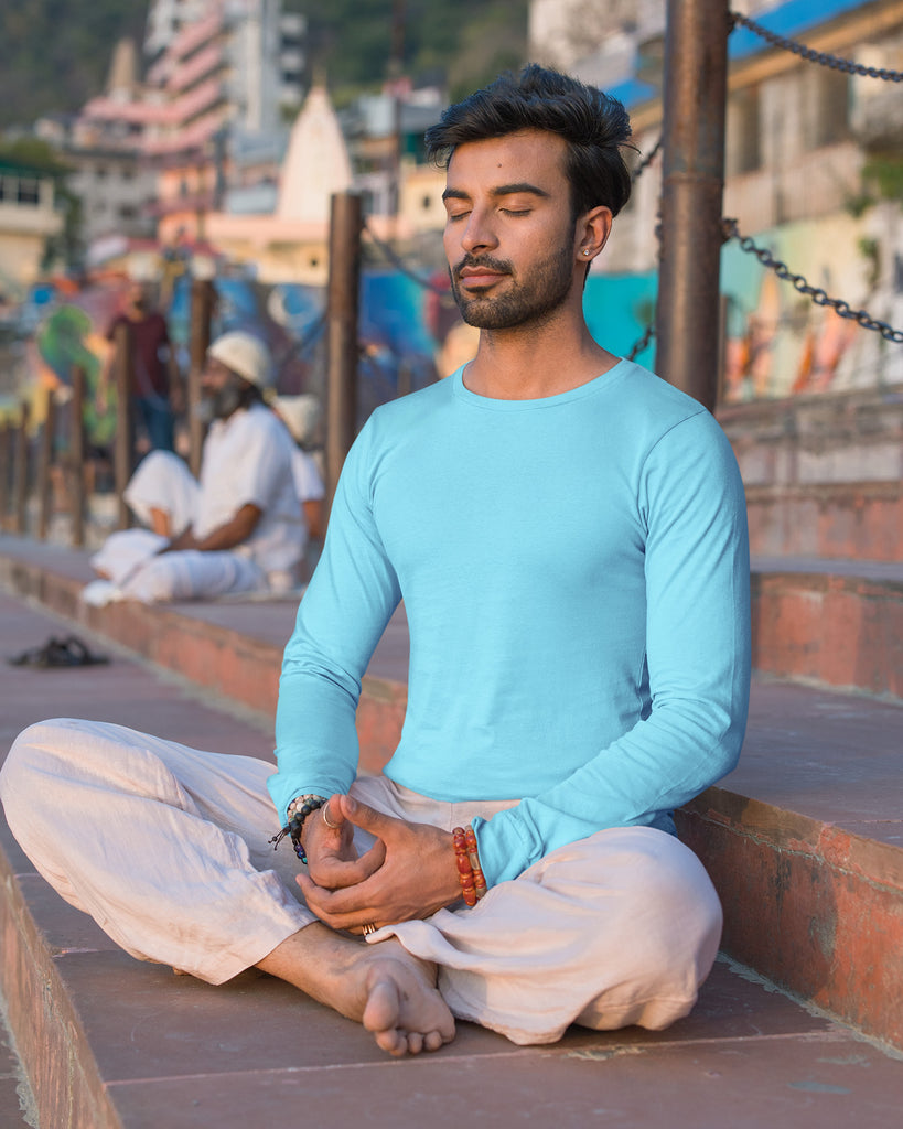 Melangebox Full Sleeves Crew Neck: Aqua Blue