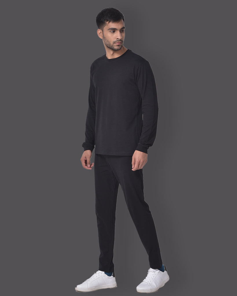 Melangebox Full Sleeves Crew Neck: Forever Black