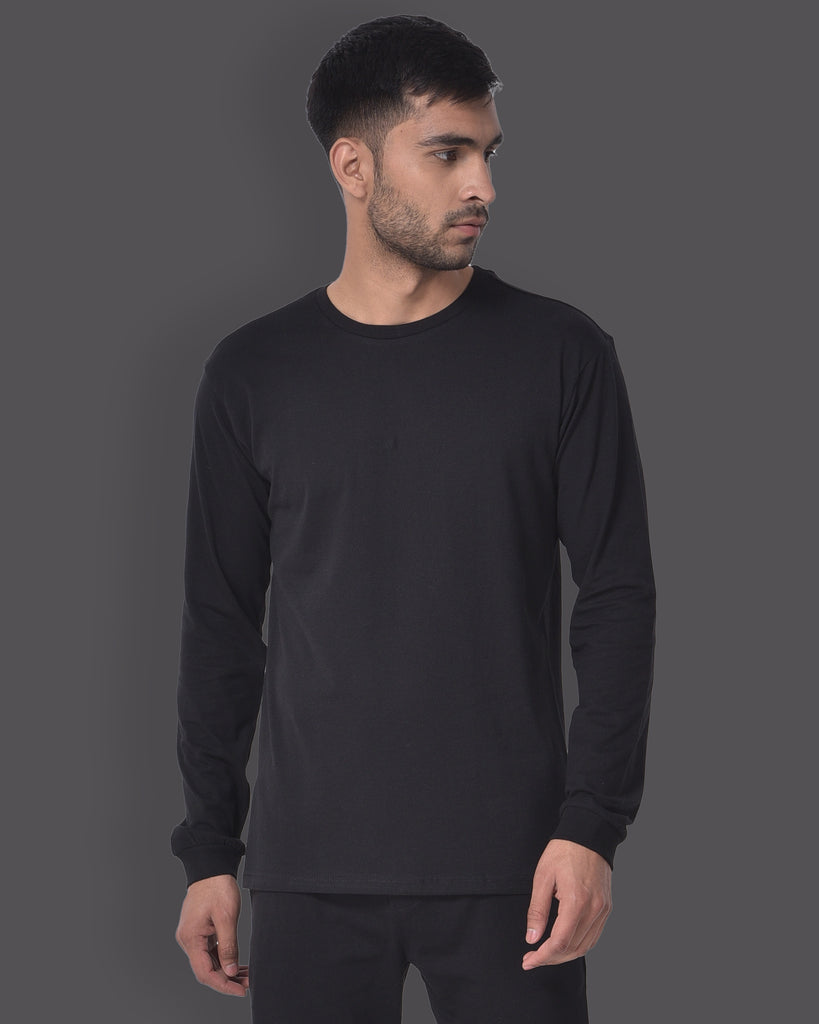 Melangebox Full Sleeves Crew Neck: Forever Black