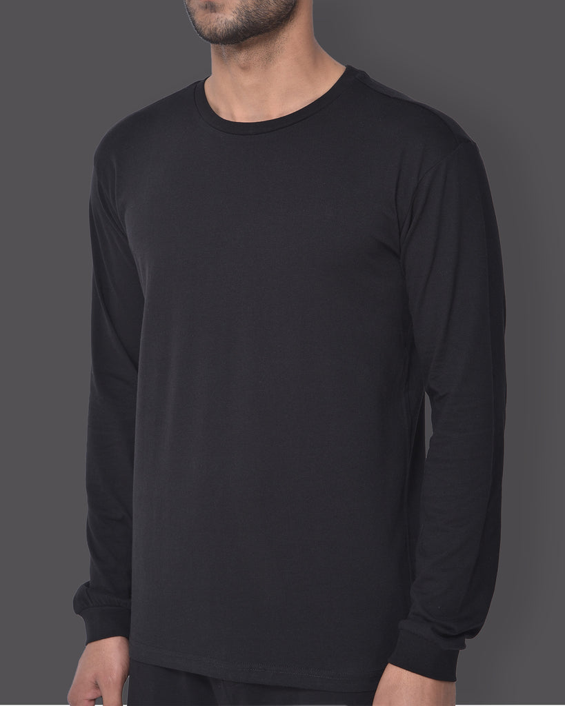 Melangebox Full Sleeves Crew Neck: Forever Black