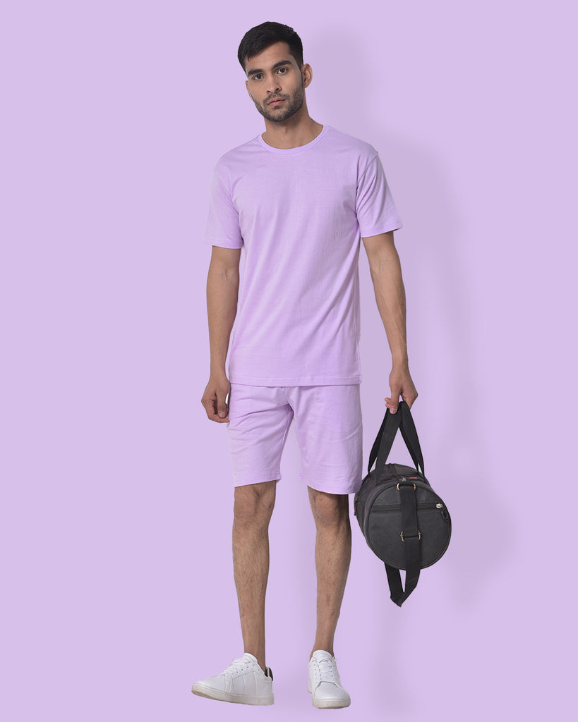 Melangebox Half Sleeves Crew Neck: Mauve Purple