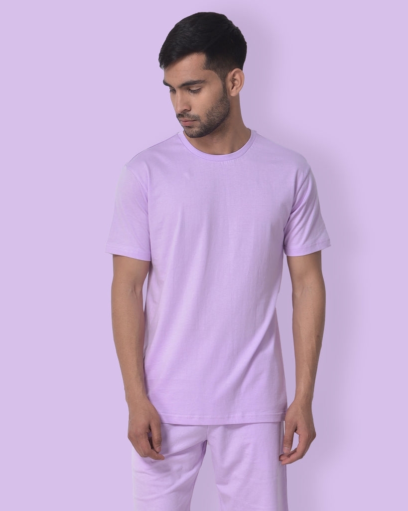 Melangebox Half Sleeves Crew Neck: Mauve Purple