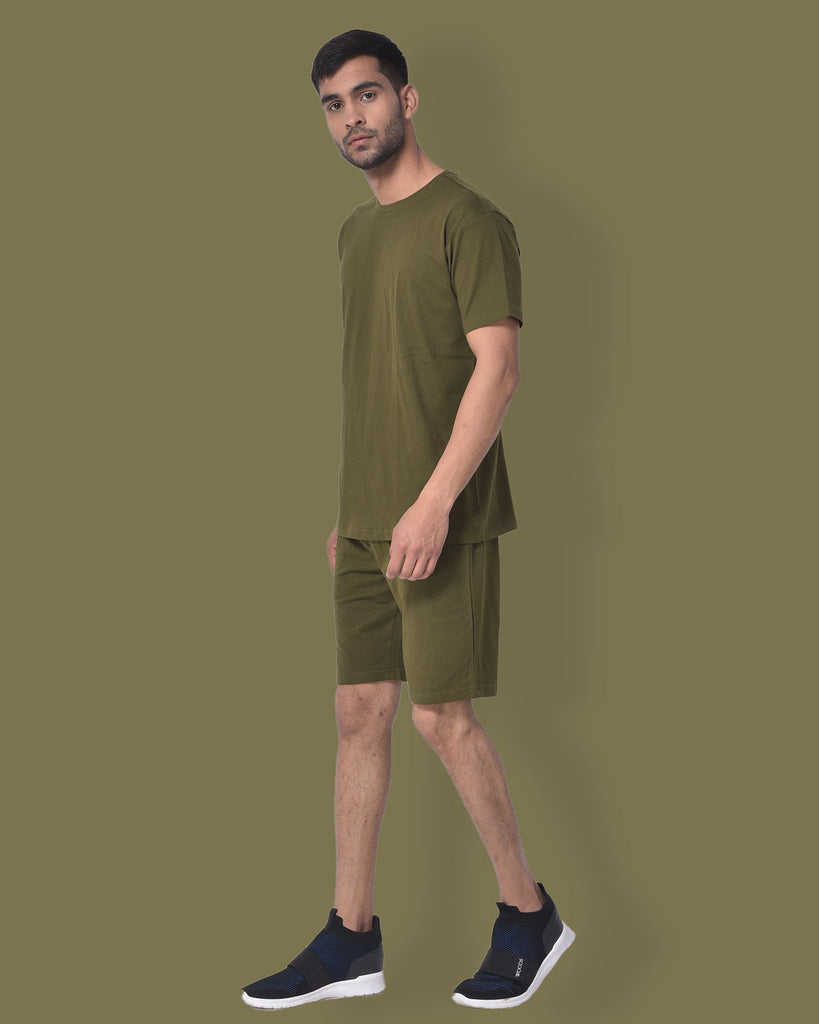 Melangebox Half Sleeves Crew Neck: Olive Green