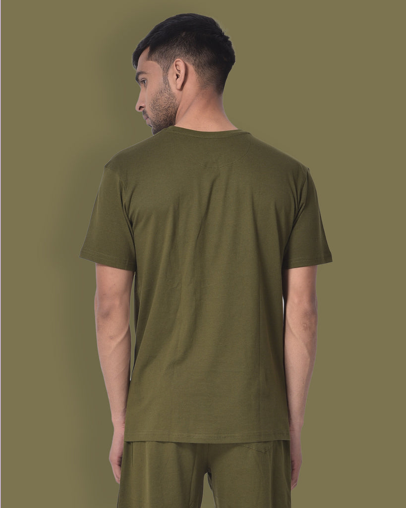 Melangebox Half Sleeves Crew Neck: Olive Green