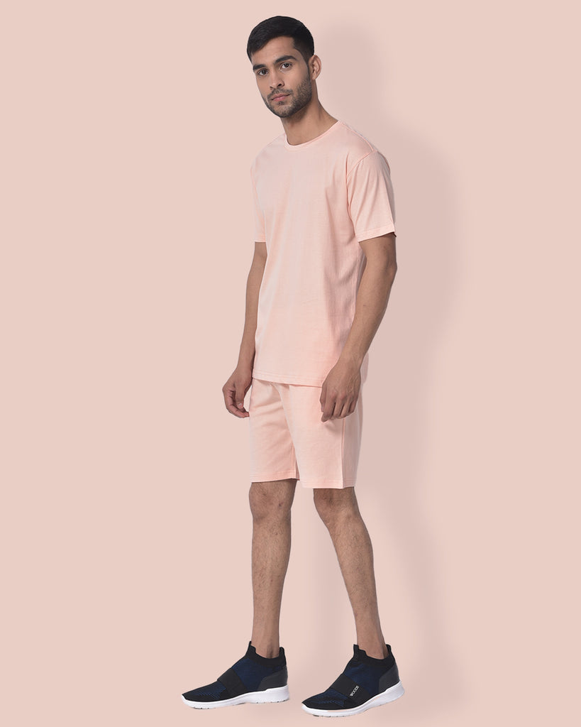 Melangebox Half Sleeves Crew Neck: Solid Peach