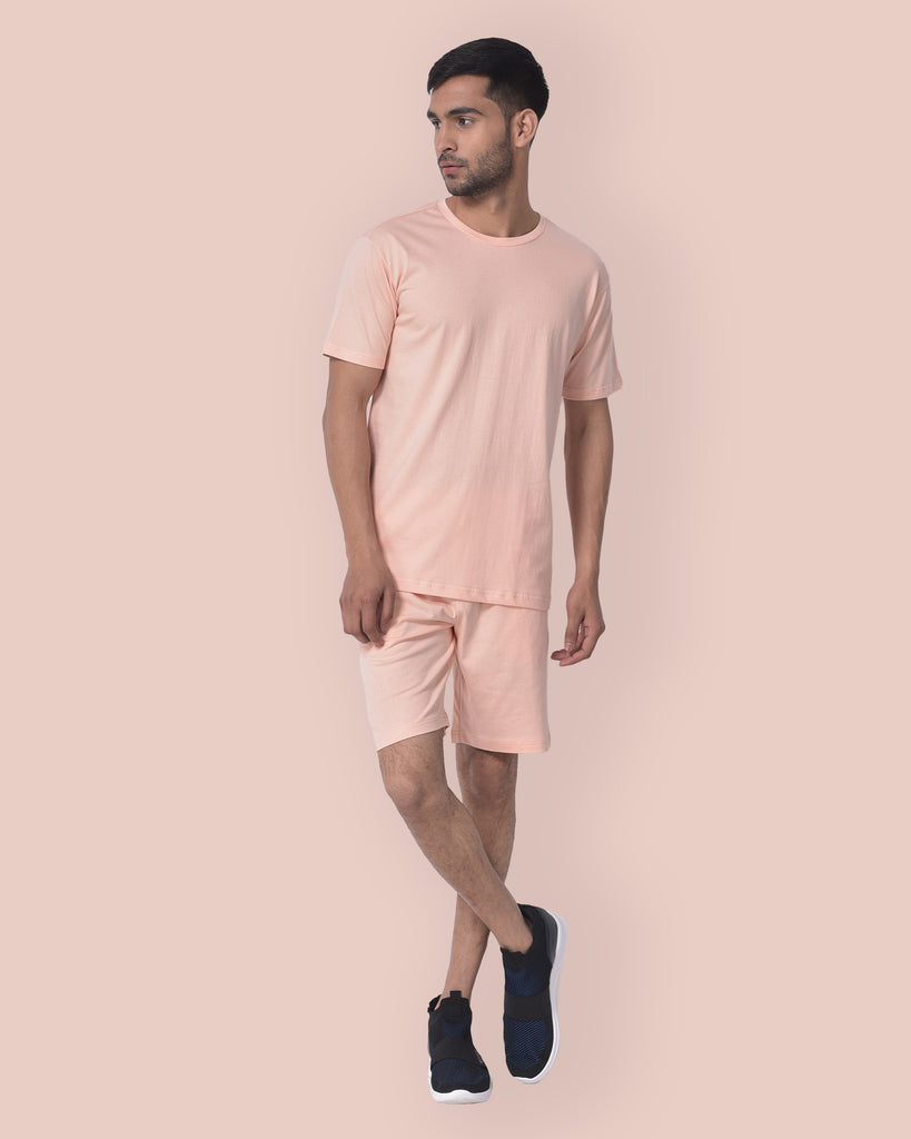 Melangebox Half Sleeves Crew Neck: Solid Peach