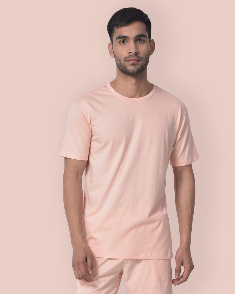 Melangebox Half Sleeves Crew Neck: Solid Peach