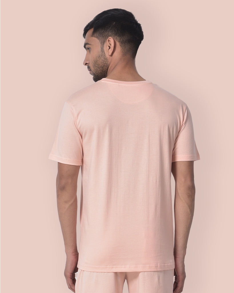 Melangebox Half Sleeves Crew Neck: Solid Peach