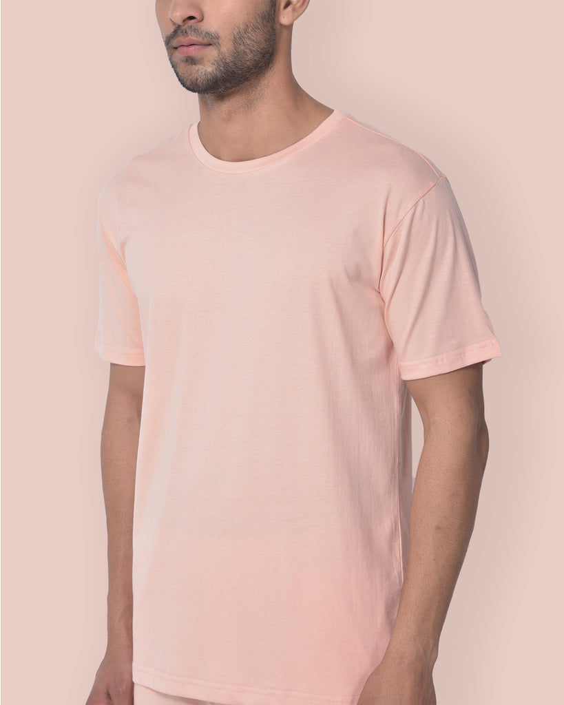 Melangebox Half Sleeves Crew Neck: Solid Peach