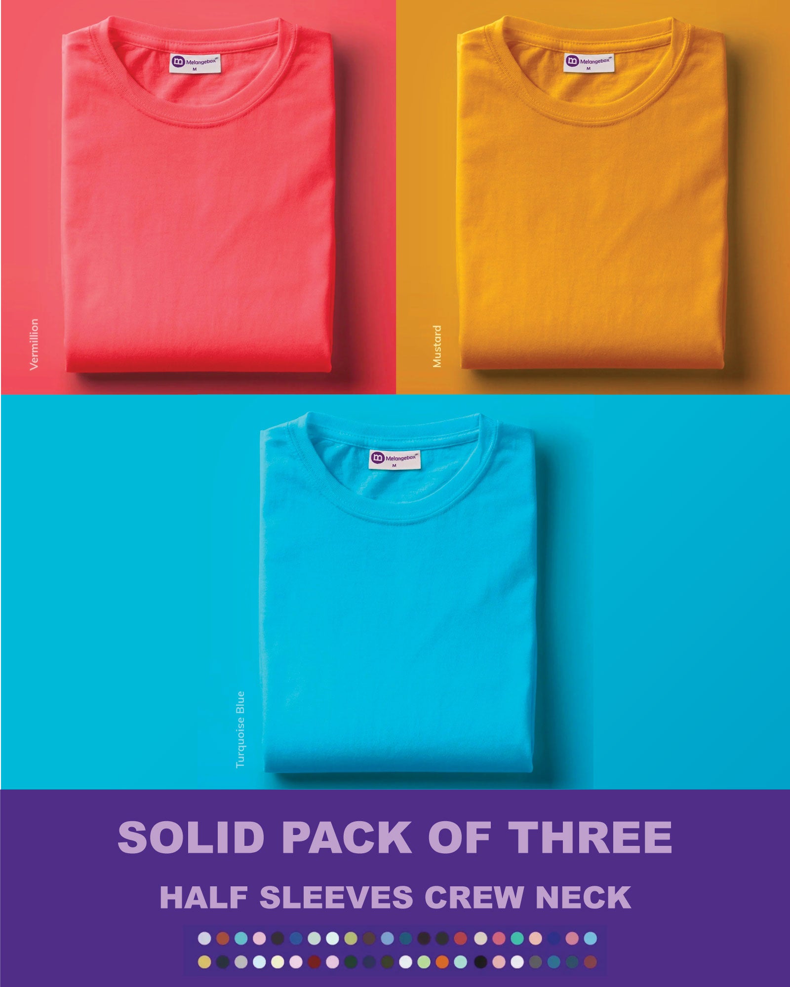 Solid Pack of 3: Half Sleeves Crew Neck