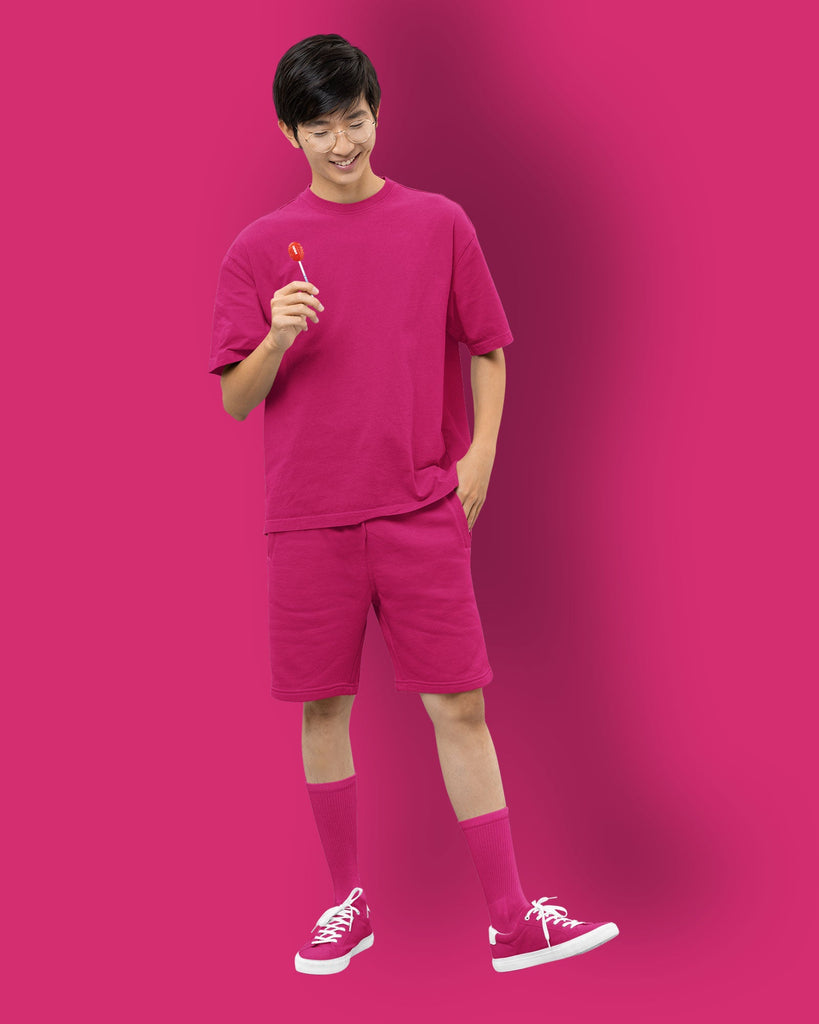 Melangebox Drop Shoulder HW Crew Tee: Cerise