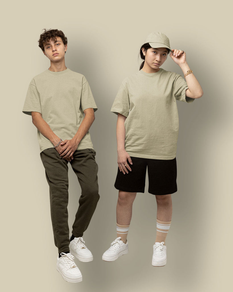 Melangebox Drop Shoulder HW Crew Tee: Oyester