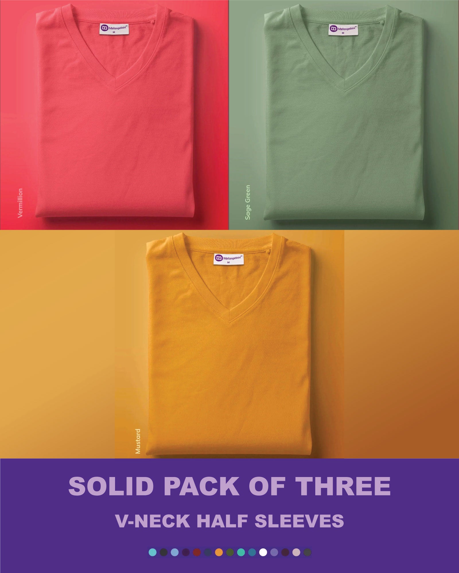 Solid Pack Of 3: V Neck Half Sleeves