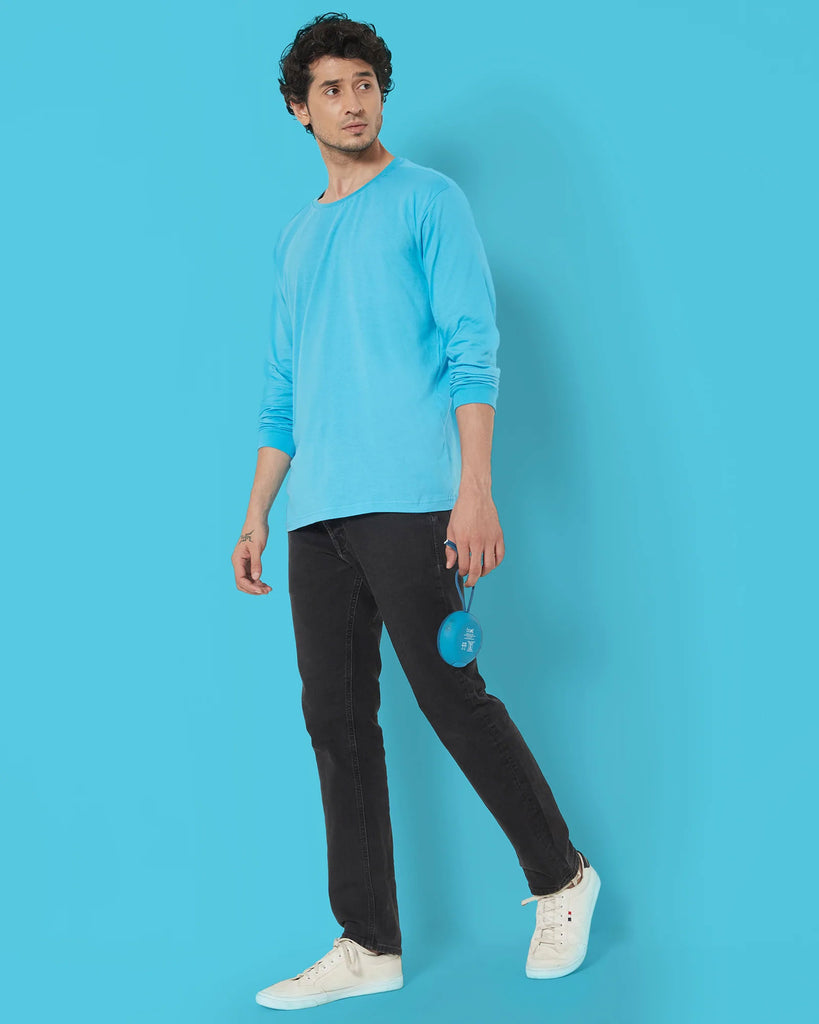 Melangebox Full Sleeves Crew Neck: Turquoise Blue