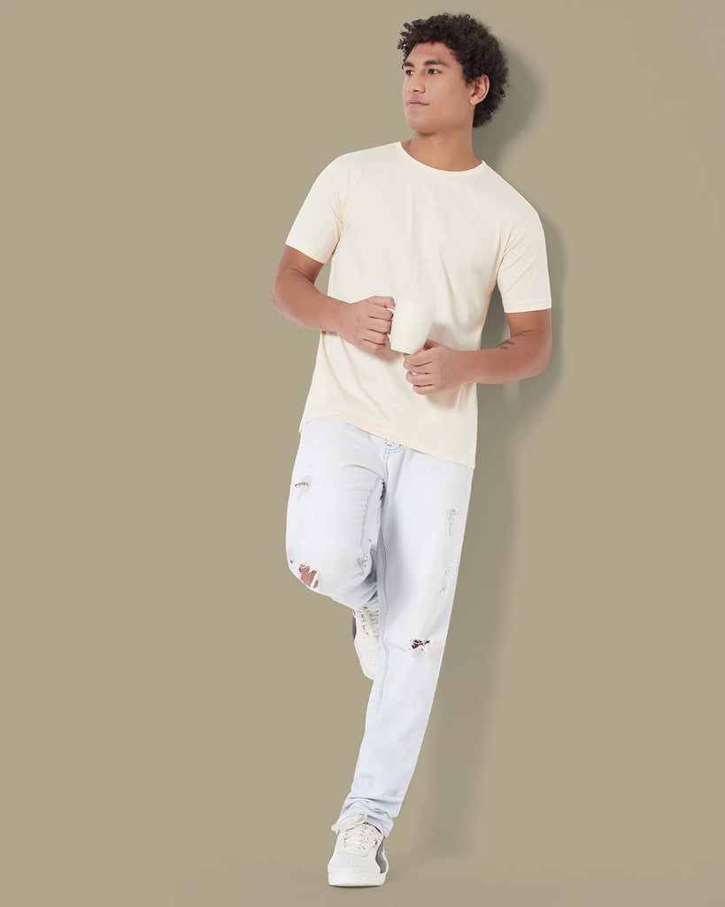 Melangebox Half Sleeves Crew Neck: Pale Ivory