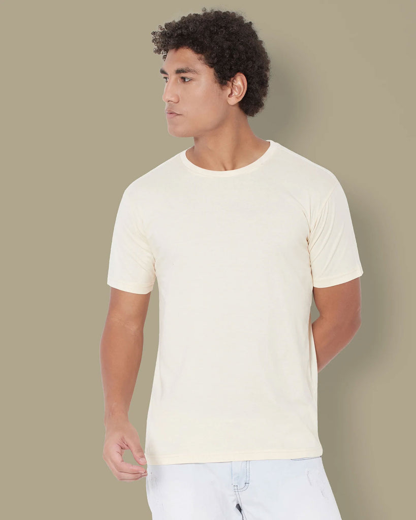 Melangebox Half Sleeves Crew Neck: Pale Ivory