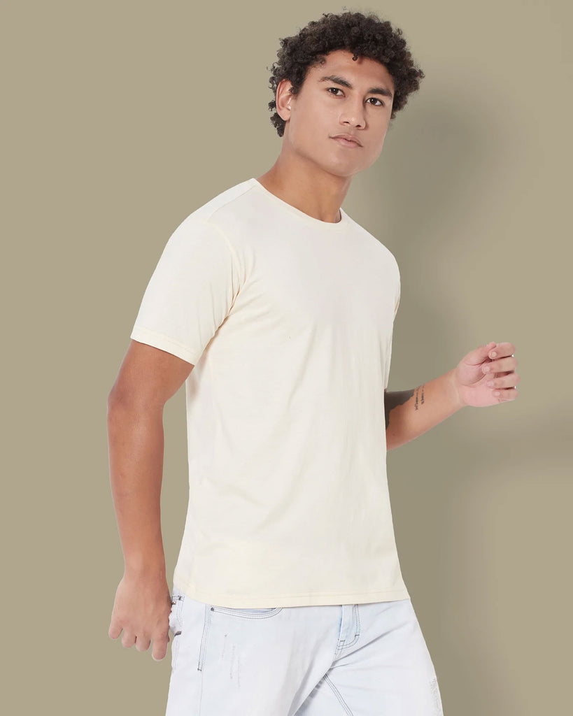 Melangebox Half Sleeves Crew Neck: Pale Ivory