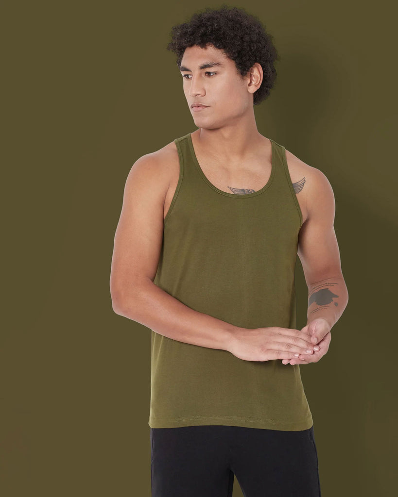 Melangebox Tank Top: Olive Green