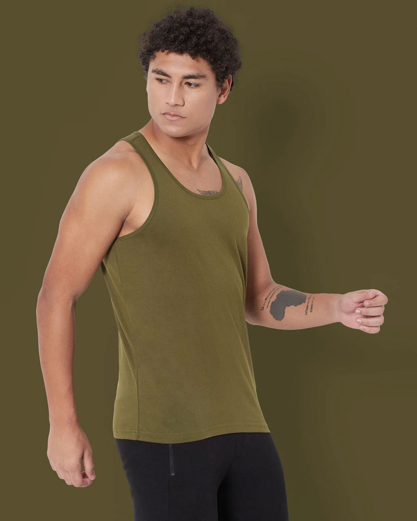 Melangebox Tank Top: Olive Green