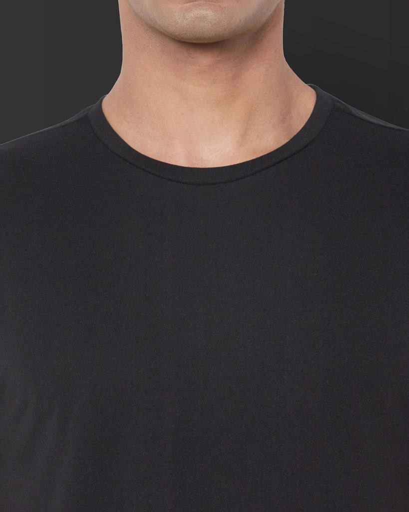 Melangebox Half Sleeves Crew Neck: Solid Black