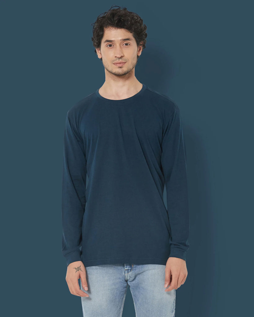 Melangebox Full Sleeves Crew Neck: Deep Teal Blue