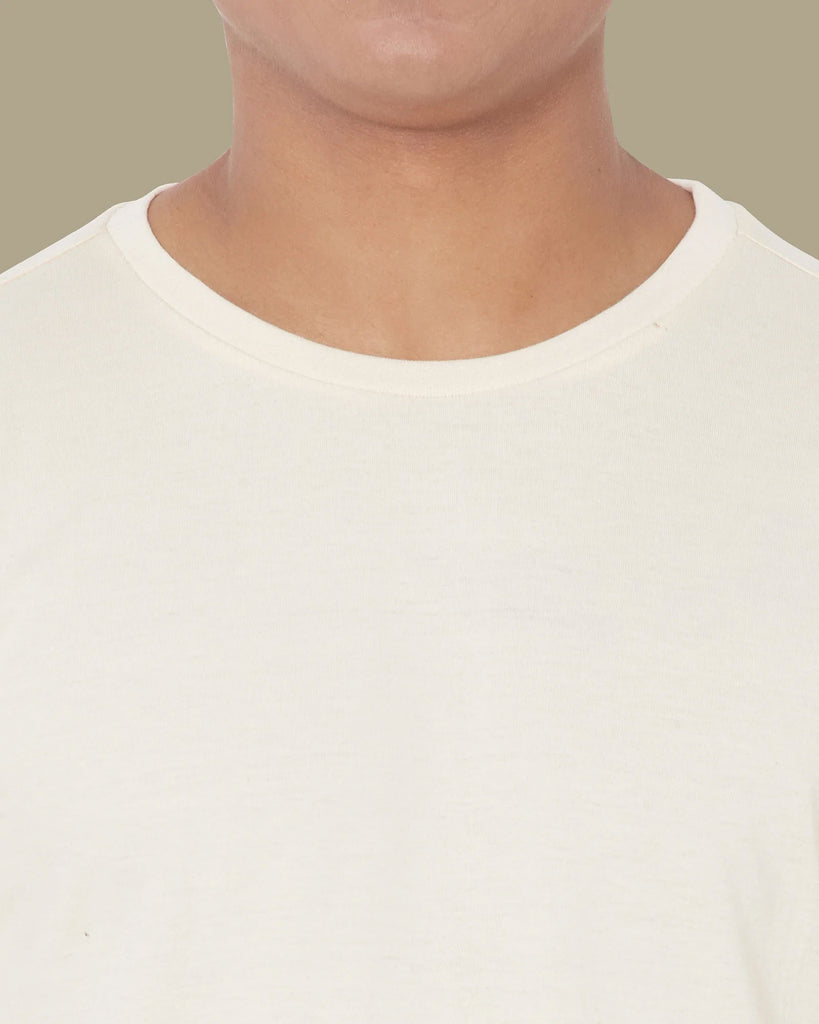 Melangebox Half Sleeves Crew Neck: Pale Ivory