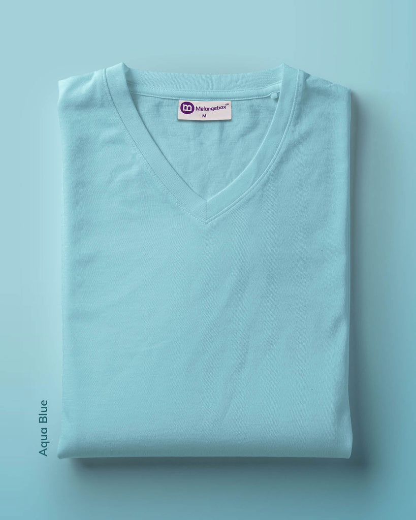 Melangebox V Neck Half Sleeves: Aqua Blue