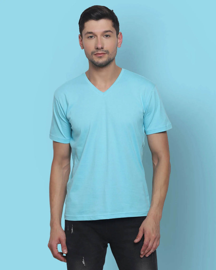 Melangebox V Neck Half Sleeves: Aqua Blue