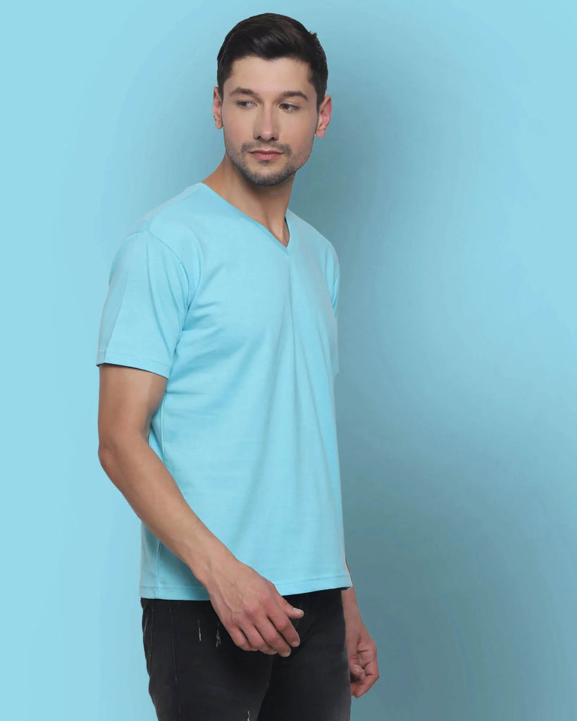 Melangebox V Neck Half Sleeves: Aqua Blue