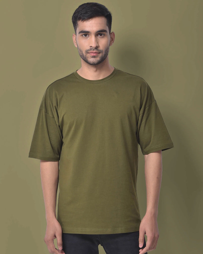 Melangebox Dropshoulder Crew Neck: Olive Green