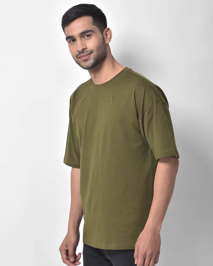 Melangebox Dropshoulder Crew Neck: Olive Green