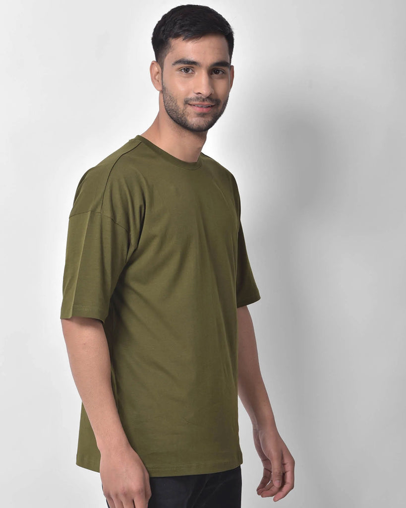 Melangebox Dropshoulder Crew Neck: Olive Green