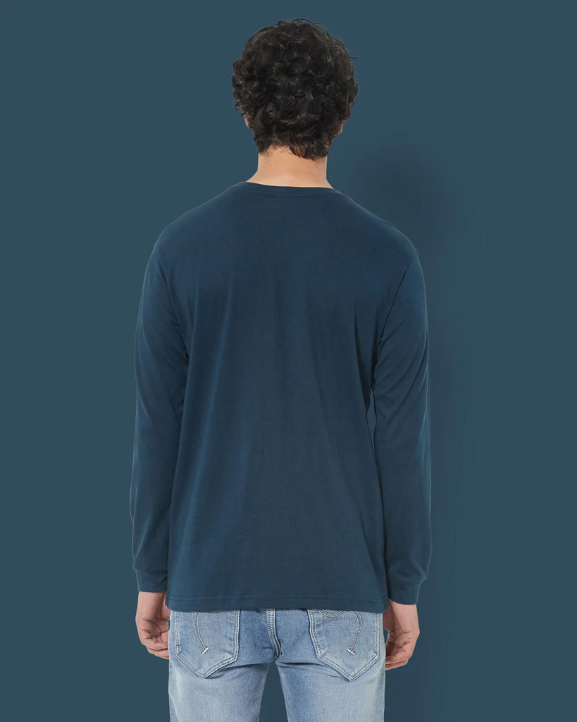 Melangebox Full Sleeves Crew Neck: Deep Teal Blue