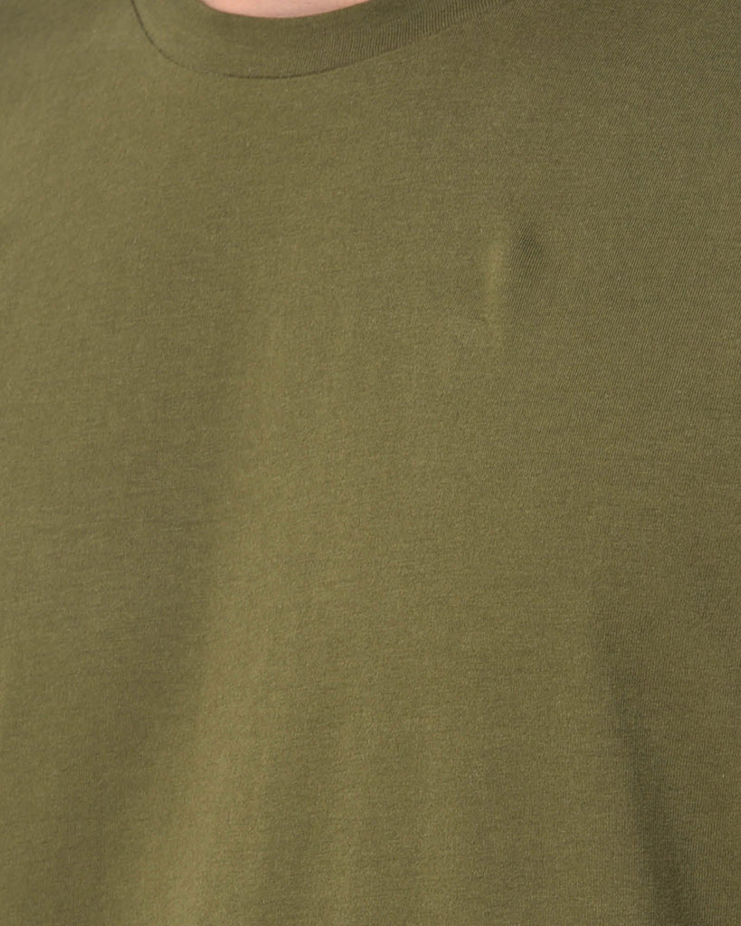 Melangebox Dropshoulder Crew Neck: Olive Green