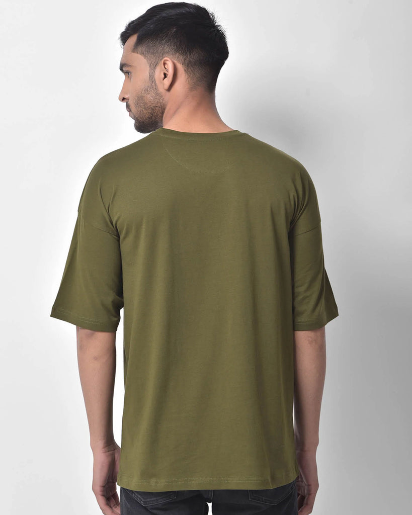 Melangebox Dropshoulder Crew Neck: Olive Green