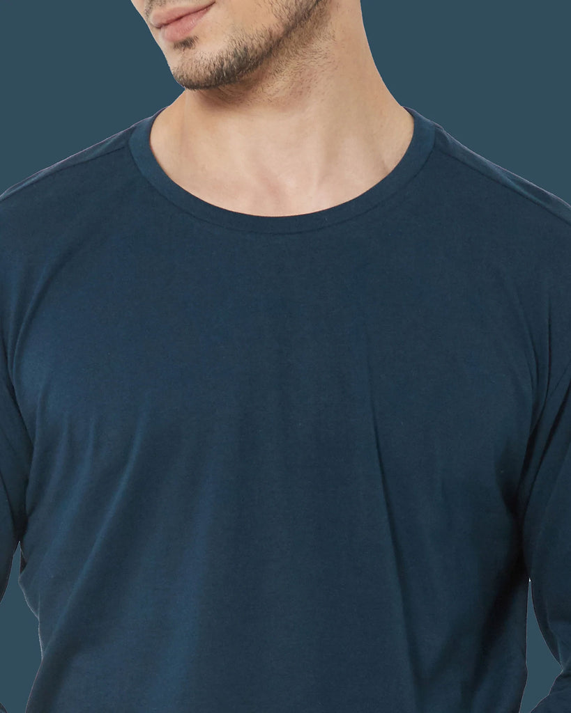 Melangebox Full Sleeves Crew Neck: Deep Teal Blue