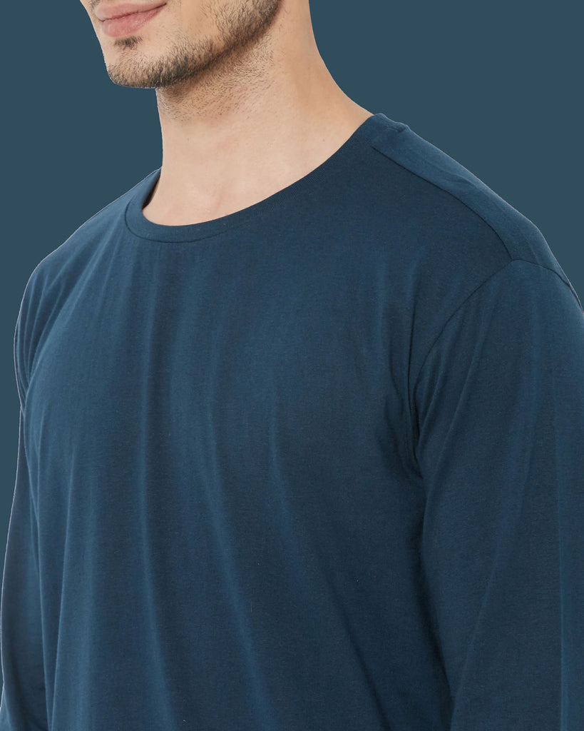 Melangebox Full Sleeves Crew Neck: Deep Teal Blue